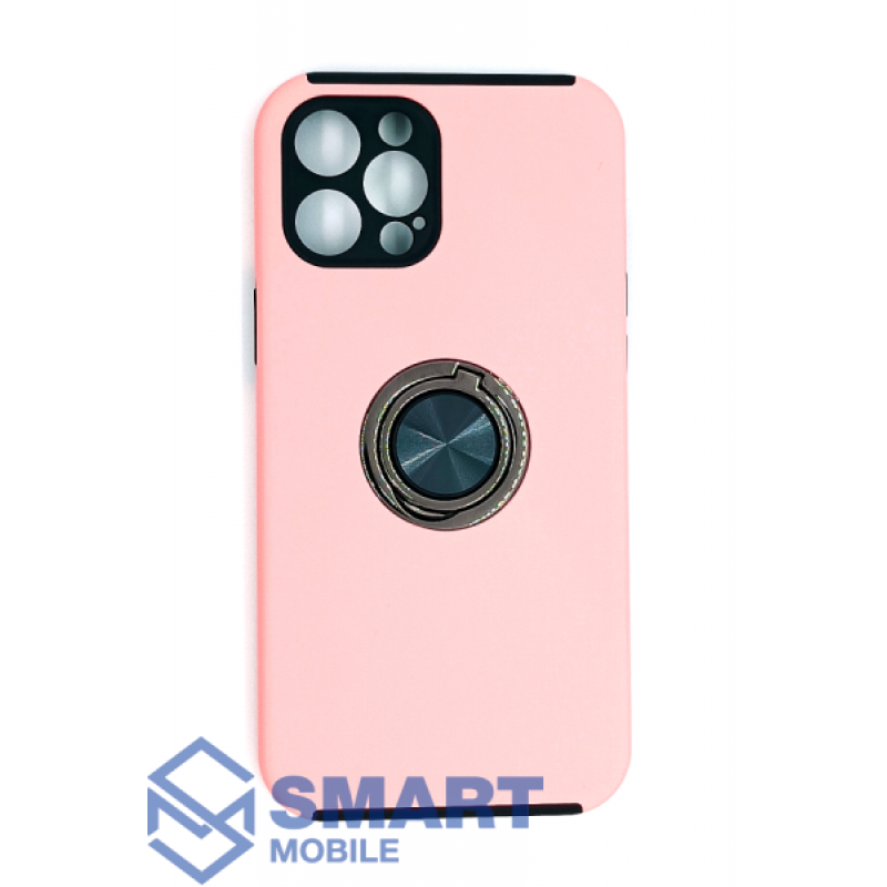 Чехол для iPhone 12 Pro Max противоударный, с кольцом для магнита (розовый)