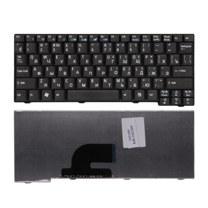 Клавиатура для ноутбука Acer Aspire One 531, A110, A150, D150, ZG5 Series. Плоский Enter. Черная без рамки. PN: 9J.N9482.00R