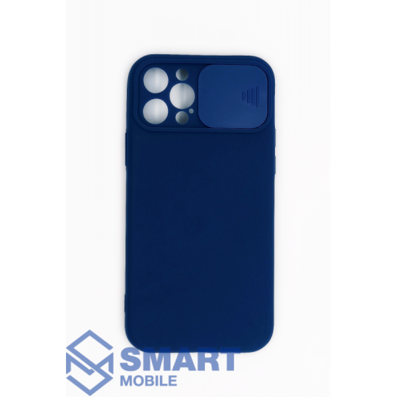 Чехол для iPhone 12 Pro силиконовый, с защитой камеры (синий)
