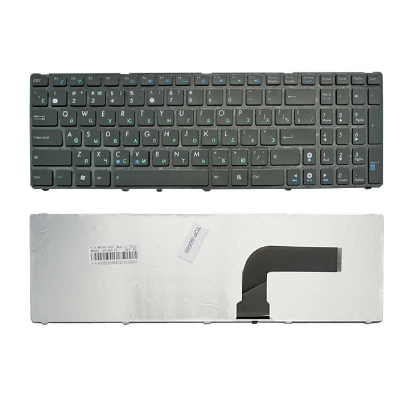 Клавиатура для ноутбука Asus A52, G51, K52 Series. Плоский Enter. Черная, с черной рамкой. PN: NSK-UM0SU