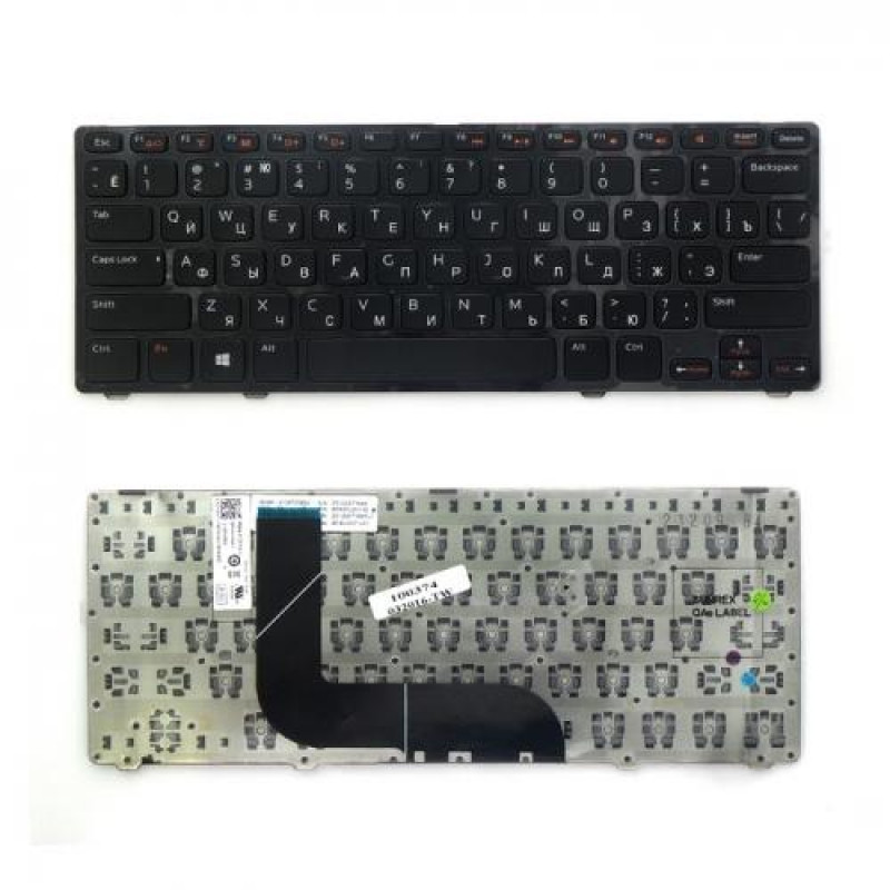 Клавиатура для ноутбука Dell Inspiron 13z-5323, 14z-3360, 14z-5423 Series. Плоский Enter. Черная, с черной рамкой. PN: AER07700010