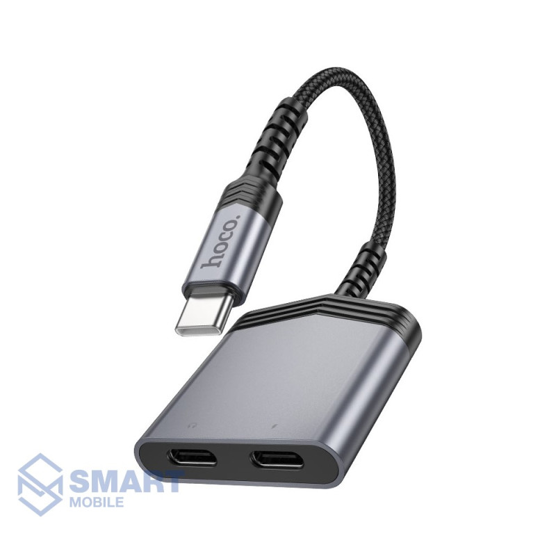 Переходник Type-C - 2 Type-C Hoco LS40 (серый металл)