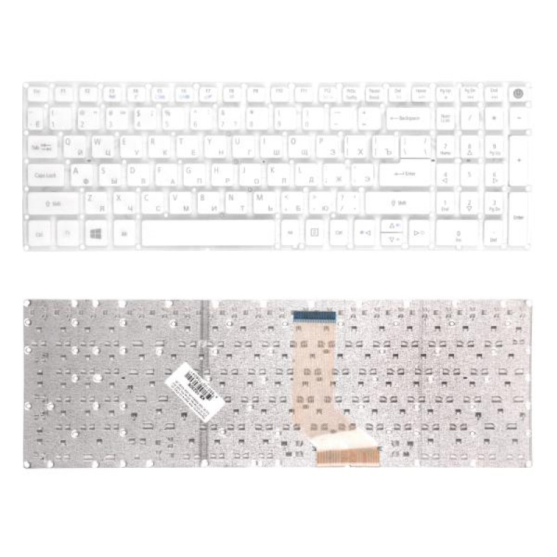 Клавиатура для ноутбука Acer Aspire V3-574G, E5-573, F5-572 Series. Г-образный Enter. Белая, без рамки. PN: NSK-R37SQ 0R