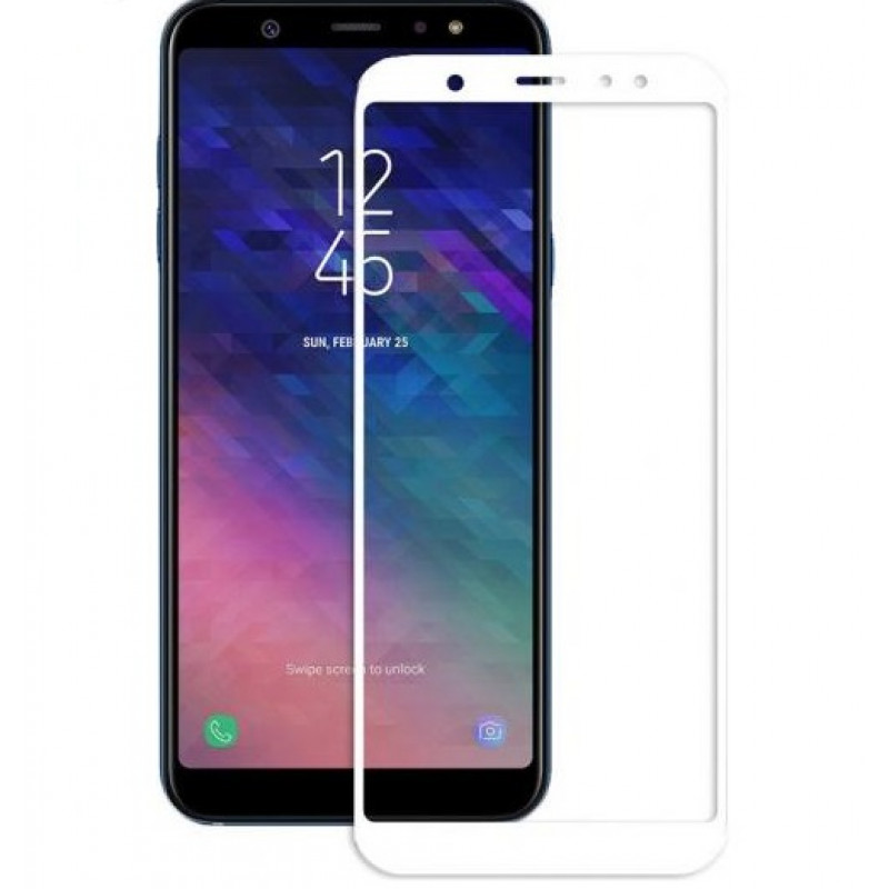 Защитное стекло для Samsung Galaxy A605F A6 Plus (2018) (белый) (полное покрытие) (тех.пак.)