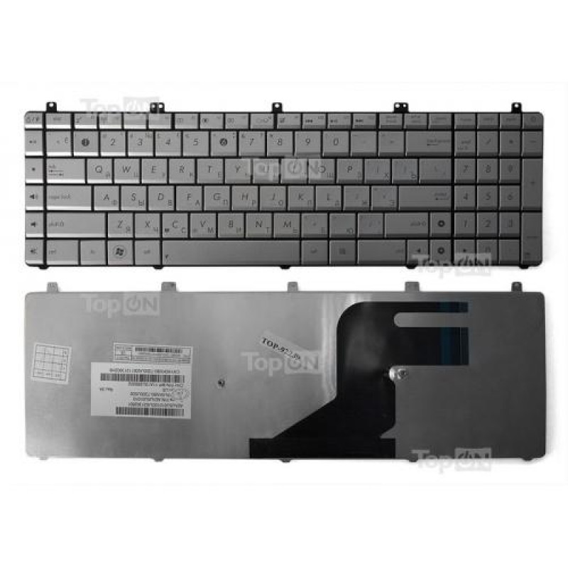 Клавиатура для ноутбука Asus N55, N55S, N75, N75S, X5QS Series. Плоский Enter. Серебристая, без рамки. PN: AENJ5700030