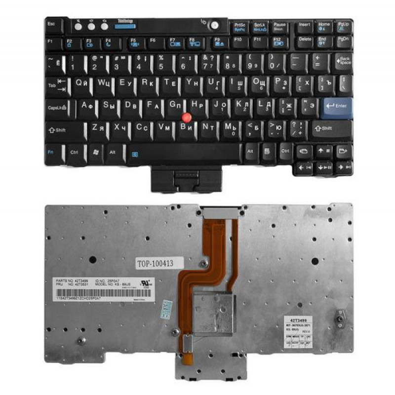Клавиатура для ноутбука Lenovo ThinkPad X60, X60S, X61, X61S Series. Плоский Enter. Черная, без рамки. Русифицированная. PN: 42T3499, 42T3531, 0430Y7, KS-89RU, 9CF0VN, KS-89US. 
