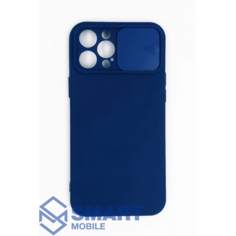 Чехол для iPhone 12 Pro Max силиконовый, с защитой камеры (синий)